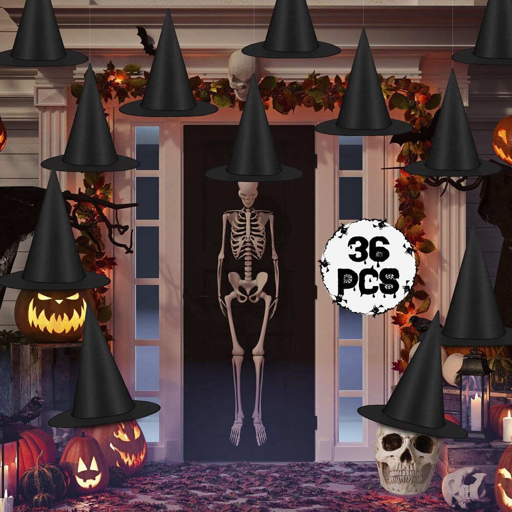 3478 36 PCS Witch Hats, Black Witches Hat Halloween Decorations Witch